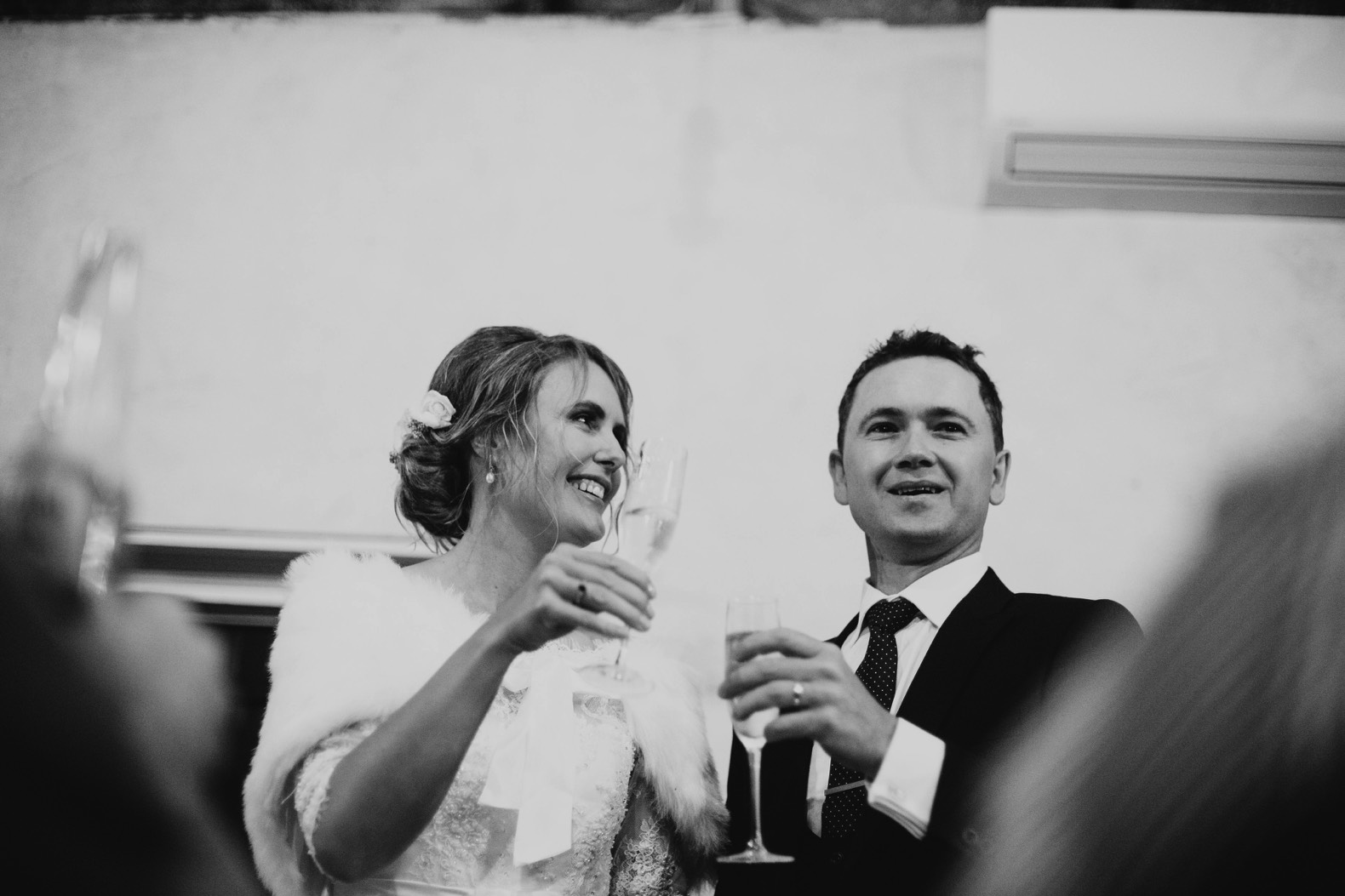 bride and groom toasting with wine glasses ballandean estate stanthorpe