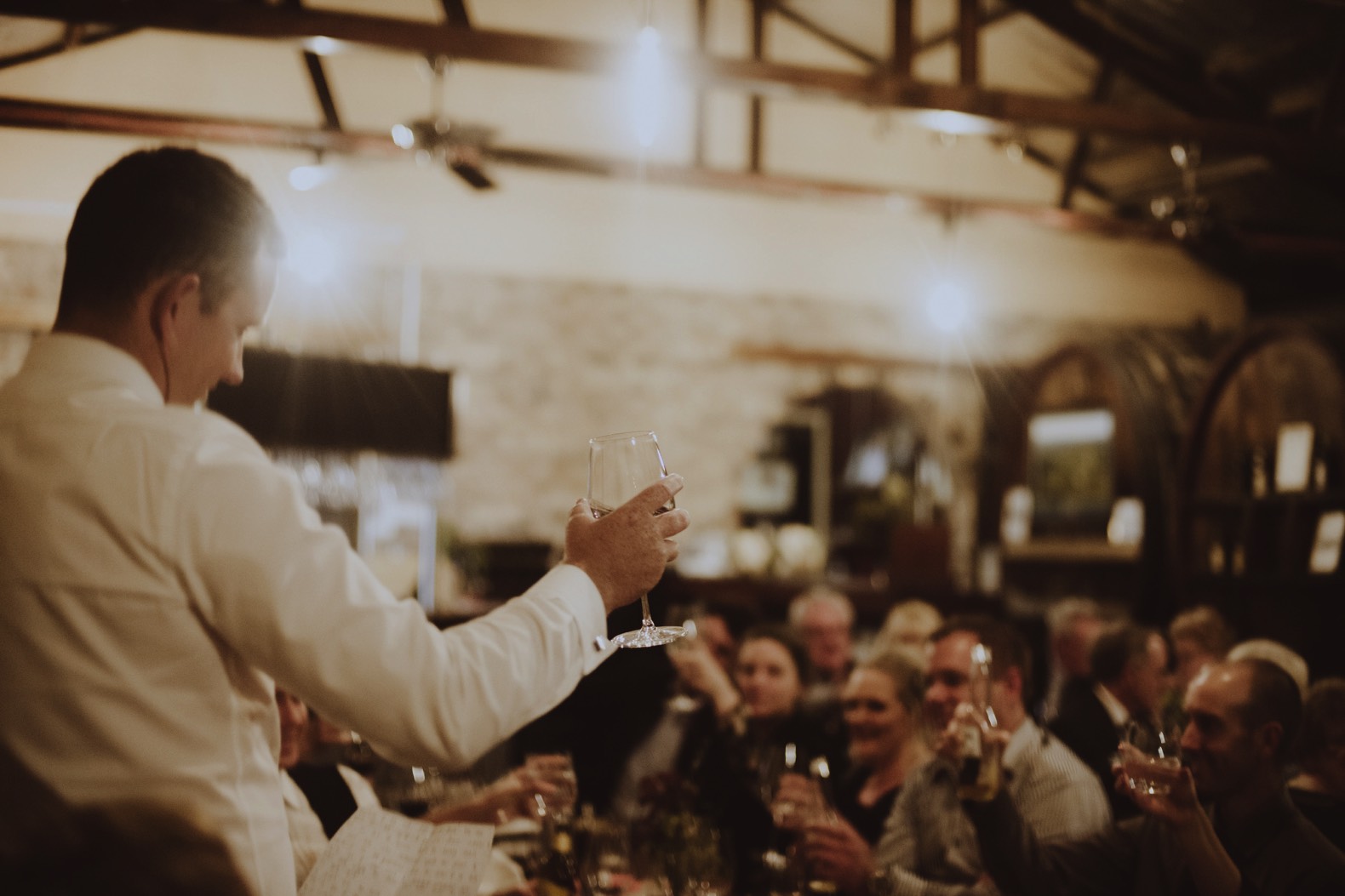 toasting the bride and groom during the wedding reception ballandean estate stanthorpe